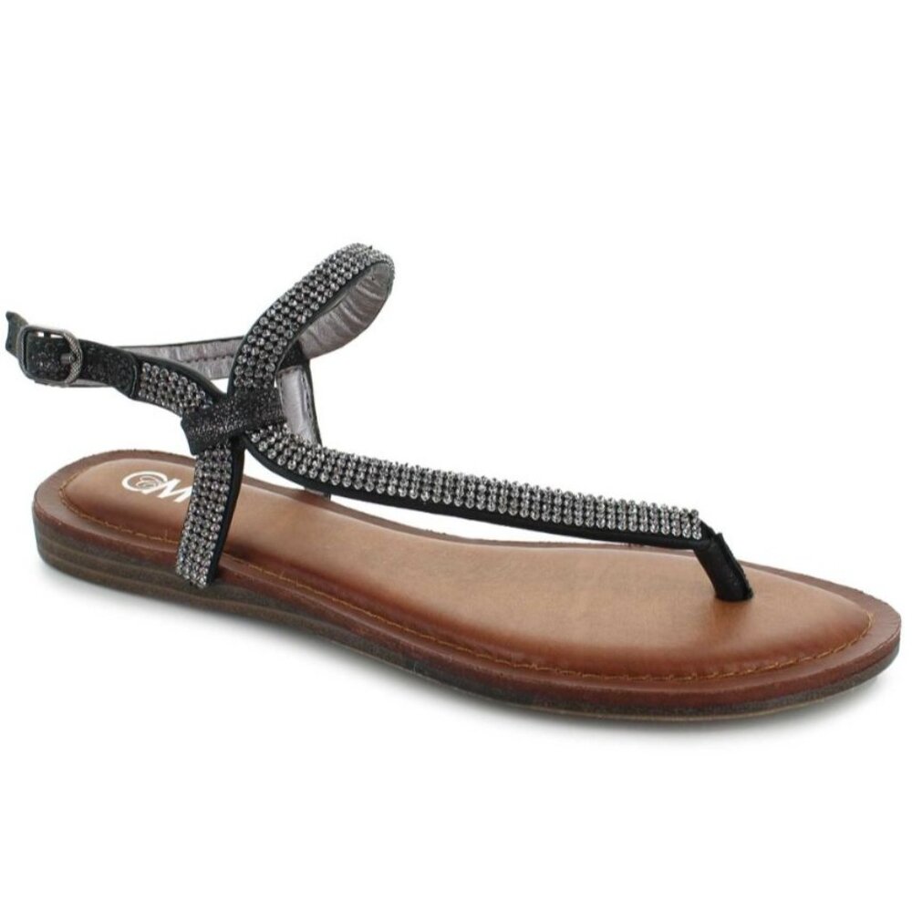 Chelsea Moreland CM Aria Silver Jeweled Studded Black Flat Thong Sandals Size 9M